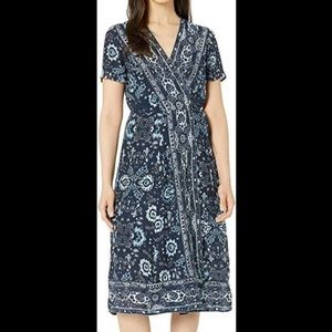Lucky Brand Sleeve V-Neck Spring Ashley Wrap Dress, Women's Size S/P Dark Blue.